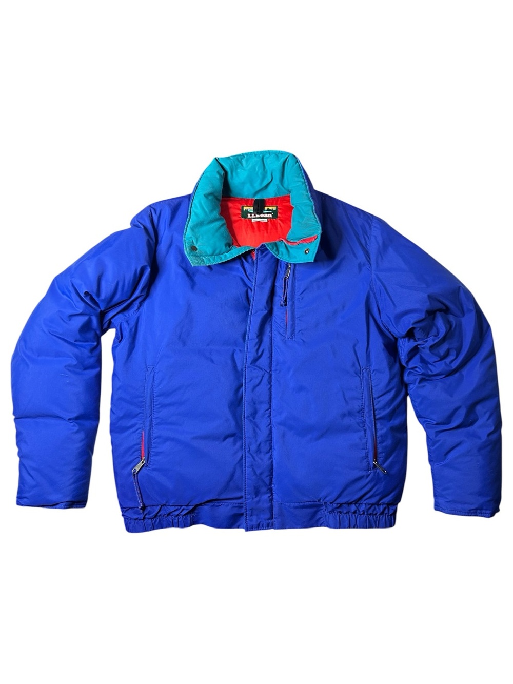 Vintage LL Bean USA Made Down Puffer Jacket Colorblock Blue Large